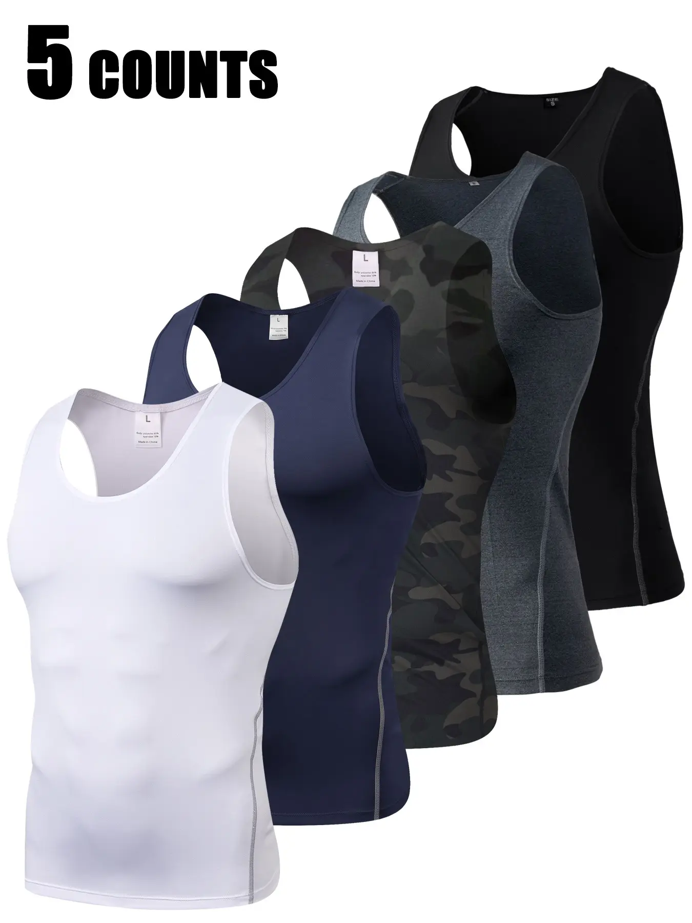 5 Counts Mens Slimming Compression Shirt, Body Shaper Workout Tank Top, Gynecomastia Tummy Control Undershirts, Breathable Chest Shaping Abdomen Smoothing Base Layer Vest, Sleeveless Shapewear Tight-Fitting Tee, Fitness Vest, Suitable for Daily and Outing