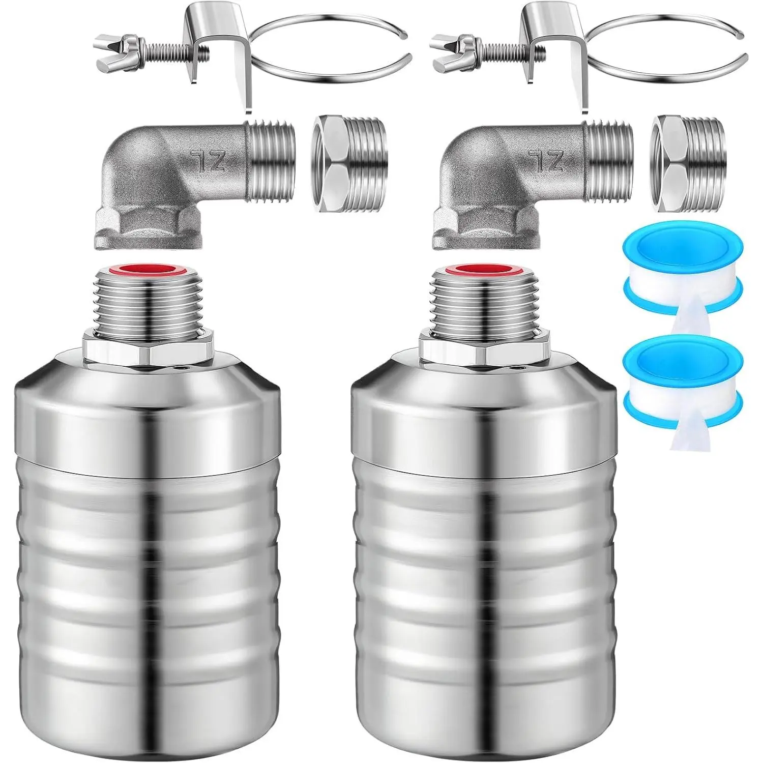 Stainless Steel Auto Shut-Off Water Float Valve 2-Pack, 1/2"-3/4" Size, Fully Automatic Level Control for Water Tank, Pool
