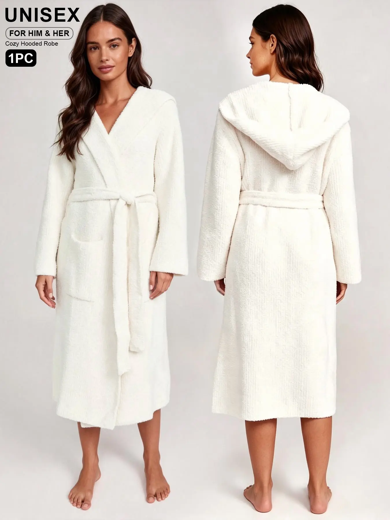 【COZY Soft Plush Feel】Cloudy Plush Twin-Faced Couples' Robe, home bathrobes, Soft Long Fluff Warm Lightweight, Wearable at Home/bathroom/spa, Perfect Gift for Mom/wife/girlfriend