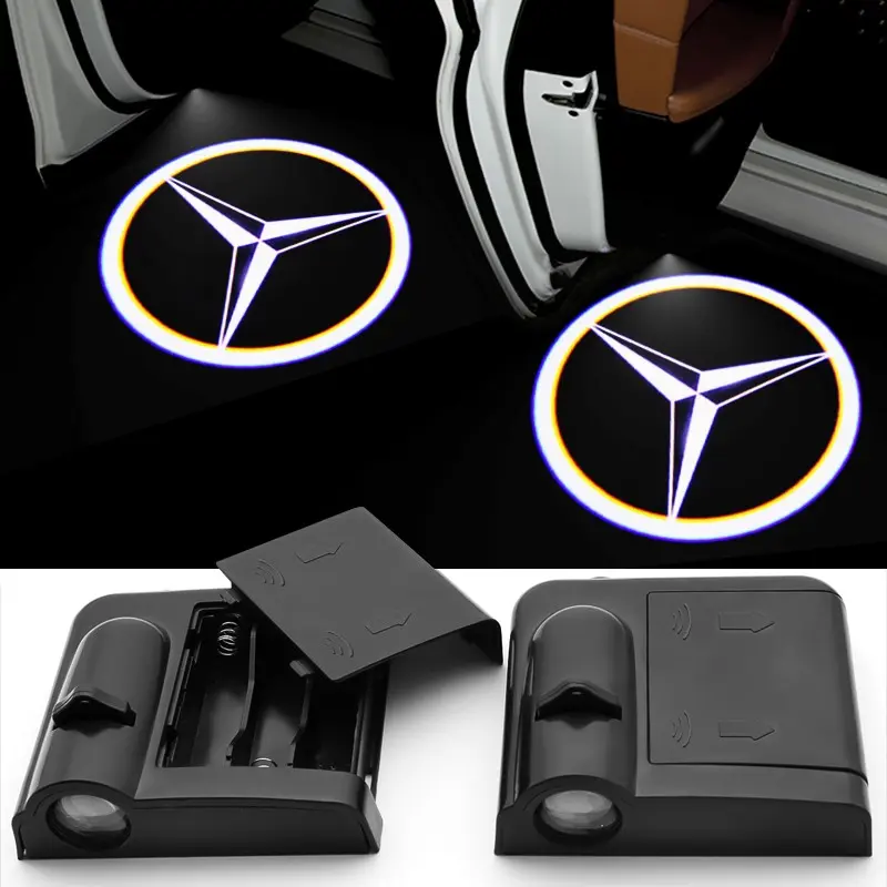 1/2PCS For Mercedes Benz Car Door Logo Led Welcome Night Light Wireless Projection Lamp HD ABS Projector Ghost Shadow Lights Car Badge Decoration Auto Emblem Interior Accessories