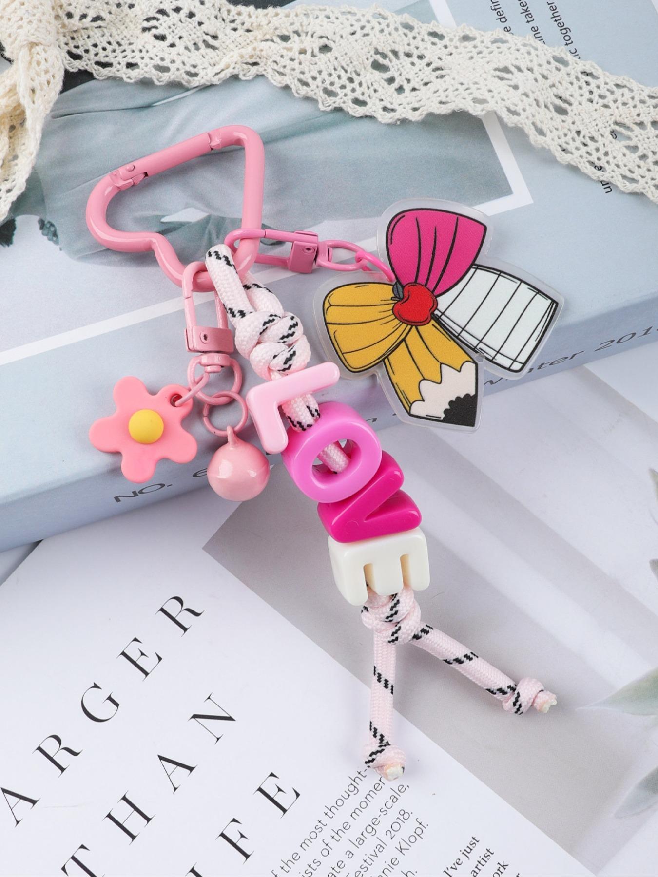 1pc Love Bow Bell Keychain, Acrylic Colorful Letter Keyring, Personalized Name Gift for Birthday Christmas Valentine's Day