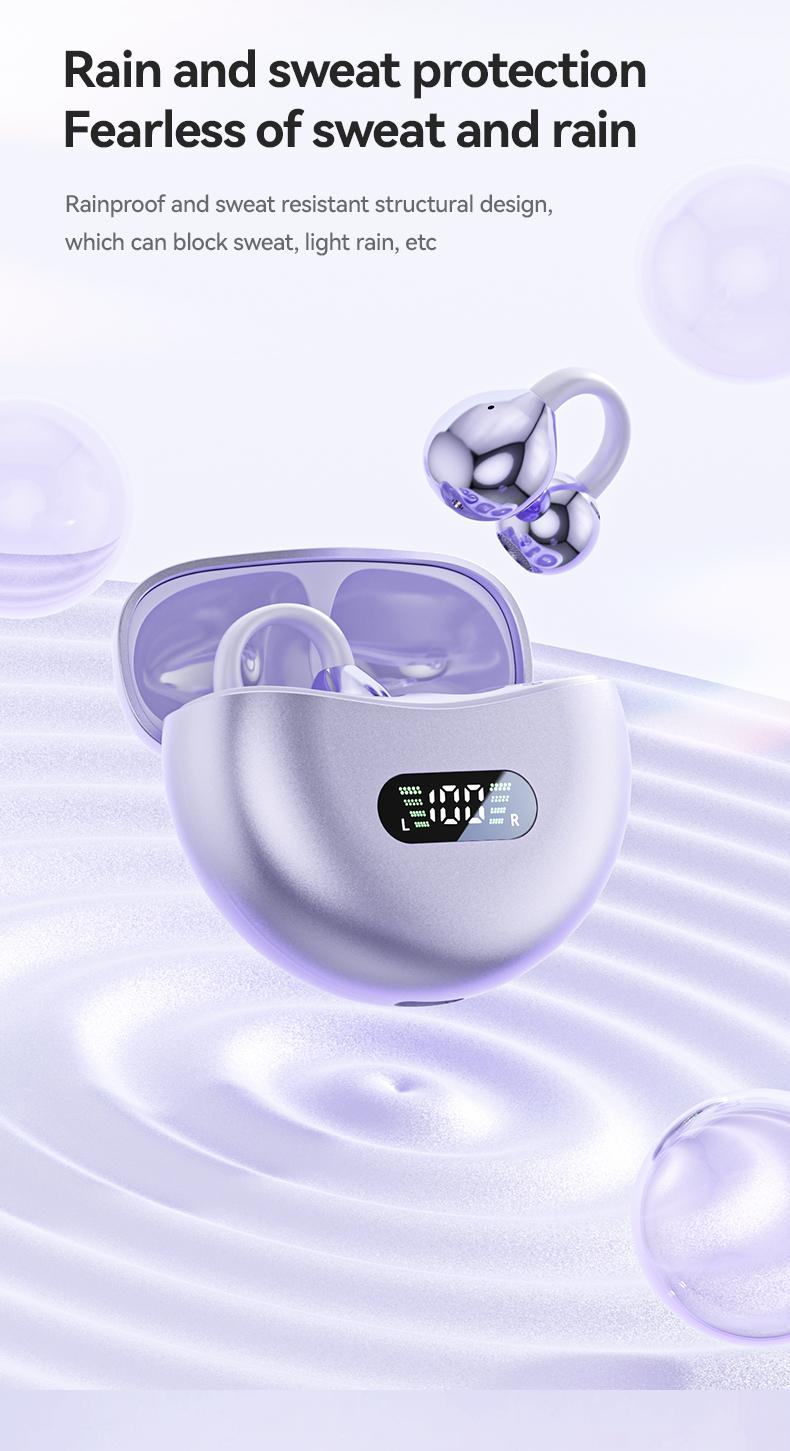 Clip-On Wireless Earbuds, Bluetooth-compatible 5.4 Stable Connection, Clear Hi-Fi Sound, Sweat-Resistant Design, Compatible with Android & iOS