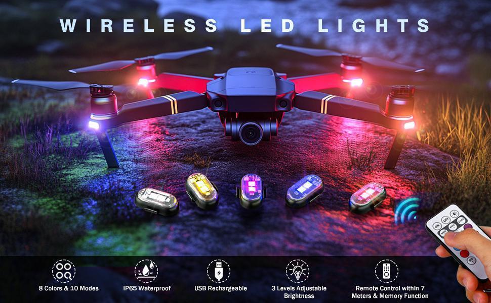 6PCS Wireless LED Lights for Car with Remote Control, Wireless LED Strobe Lights 8 Color USB Charing IP65 Waterproof Anti-Collision Warning Light for Car Interior Truck Motorcycle Drone Aircraft Bike
