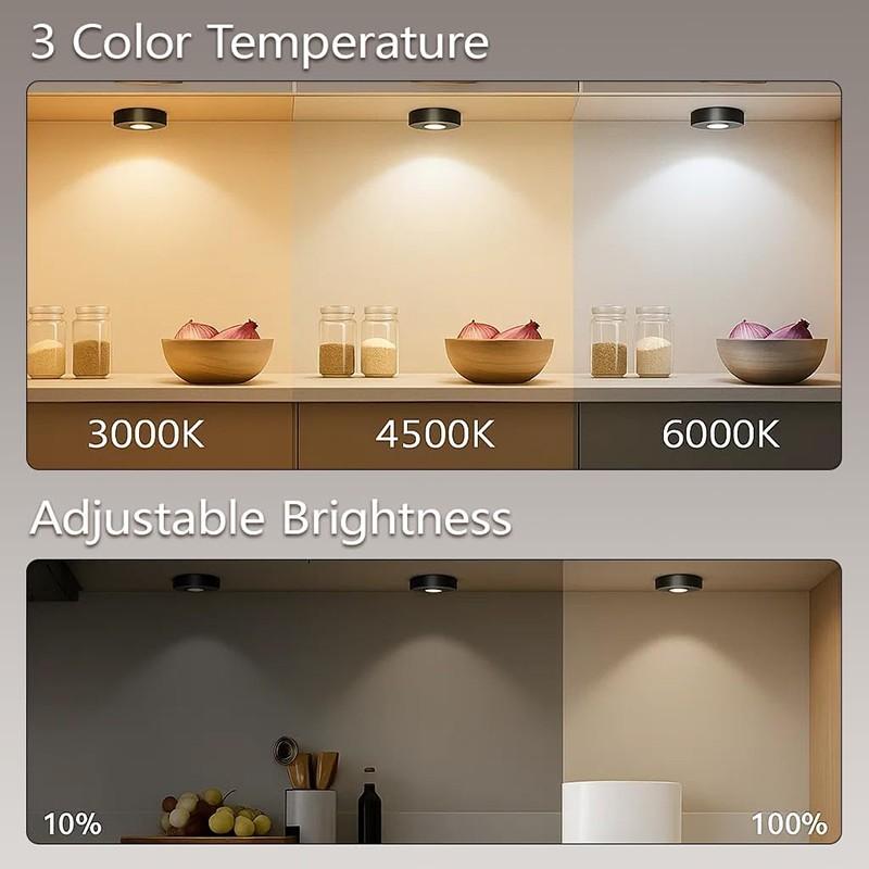 3-Pack Rechargeable LED Disk Lights with Remote Control, Adjustable Dimmable Cabinet Light, 12 Colors & 2 Dynamic Modes, Magnetic Wall Lamp