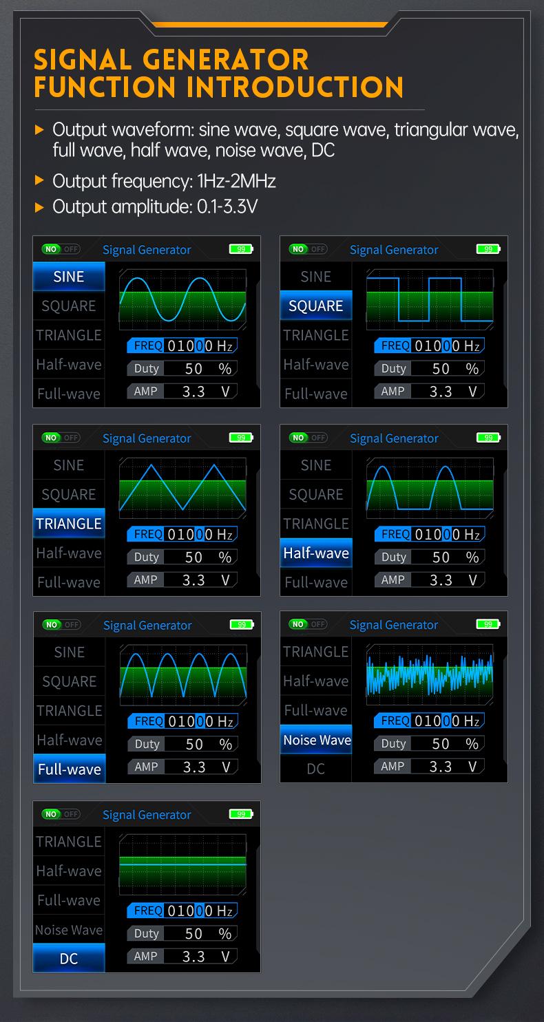 FNIRSI 2C23T 3 in 1 Handheld Oscilloscope Multimeter DDS Generator  2 Channels  10MHz Bandwidth  50MSa/s Sampling Rate  10000 Counts  Voltage  Current  Capacitor  Resistor  Diode Test