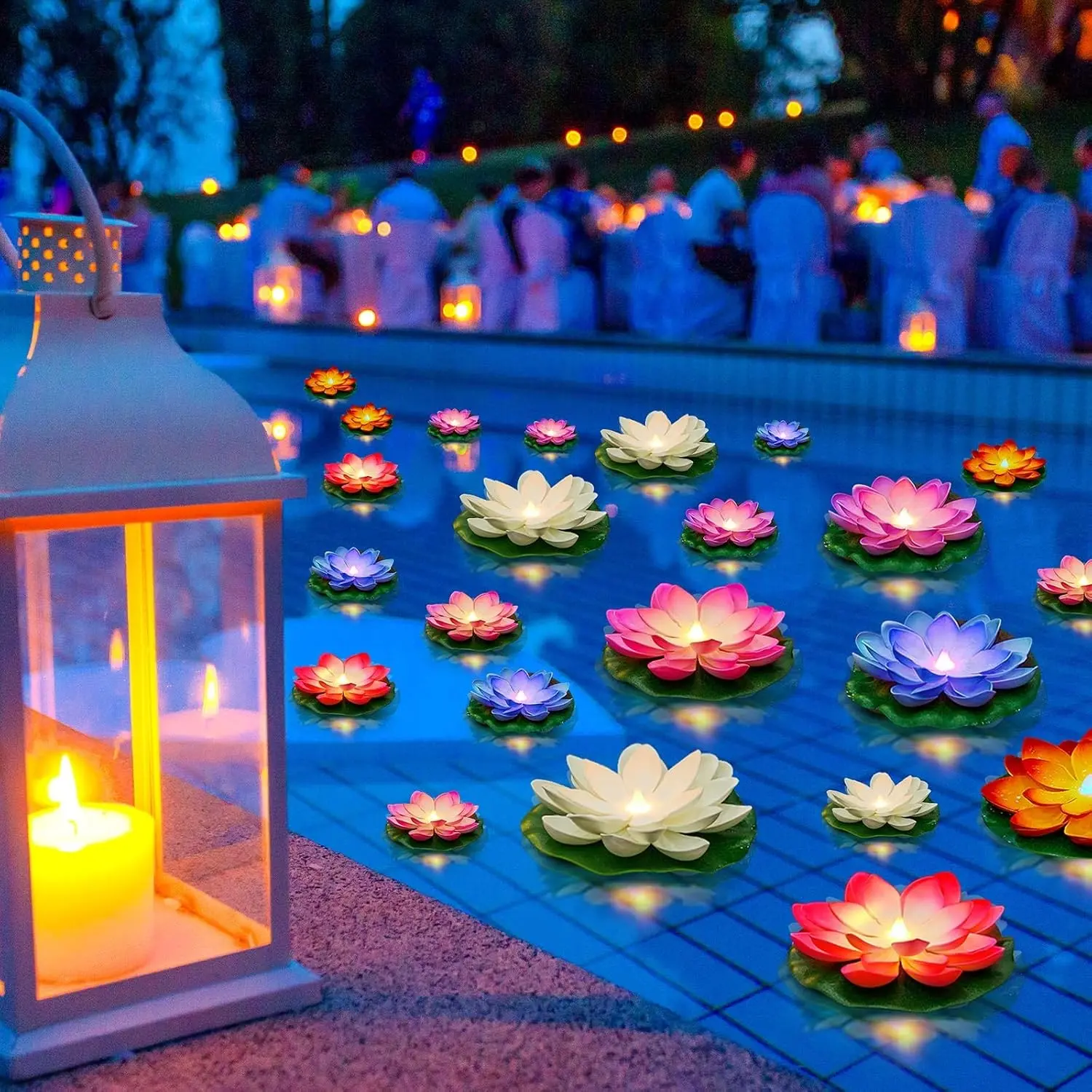 LED Floating Lotus Lantern,Diwali Pool Pond Decor,Color,3.94, 5.91"
