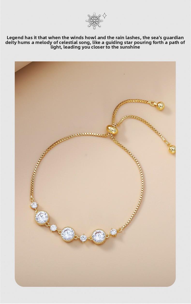 Light luxury style exquisite high-end champagne gold round zircon bracelet, new niche fashion women's hand accessory with pull-string design