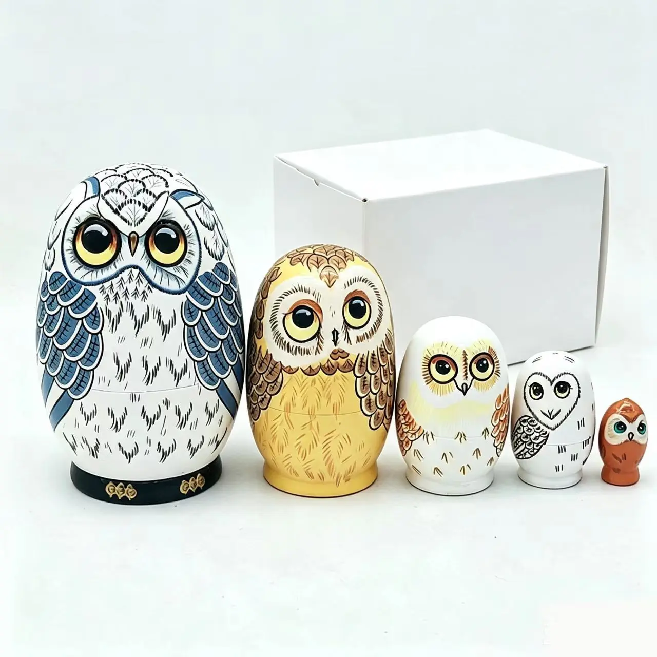 Five-Layer Owl Russian Nesting Doll, Hand-Painted Wooden Craft, Eco-Friendly, Educational Toy, Christmas Gift, Desk Decor