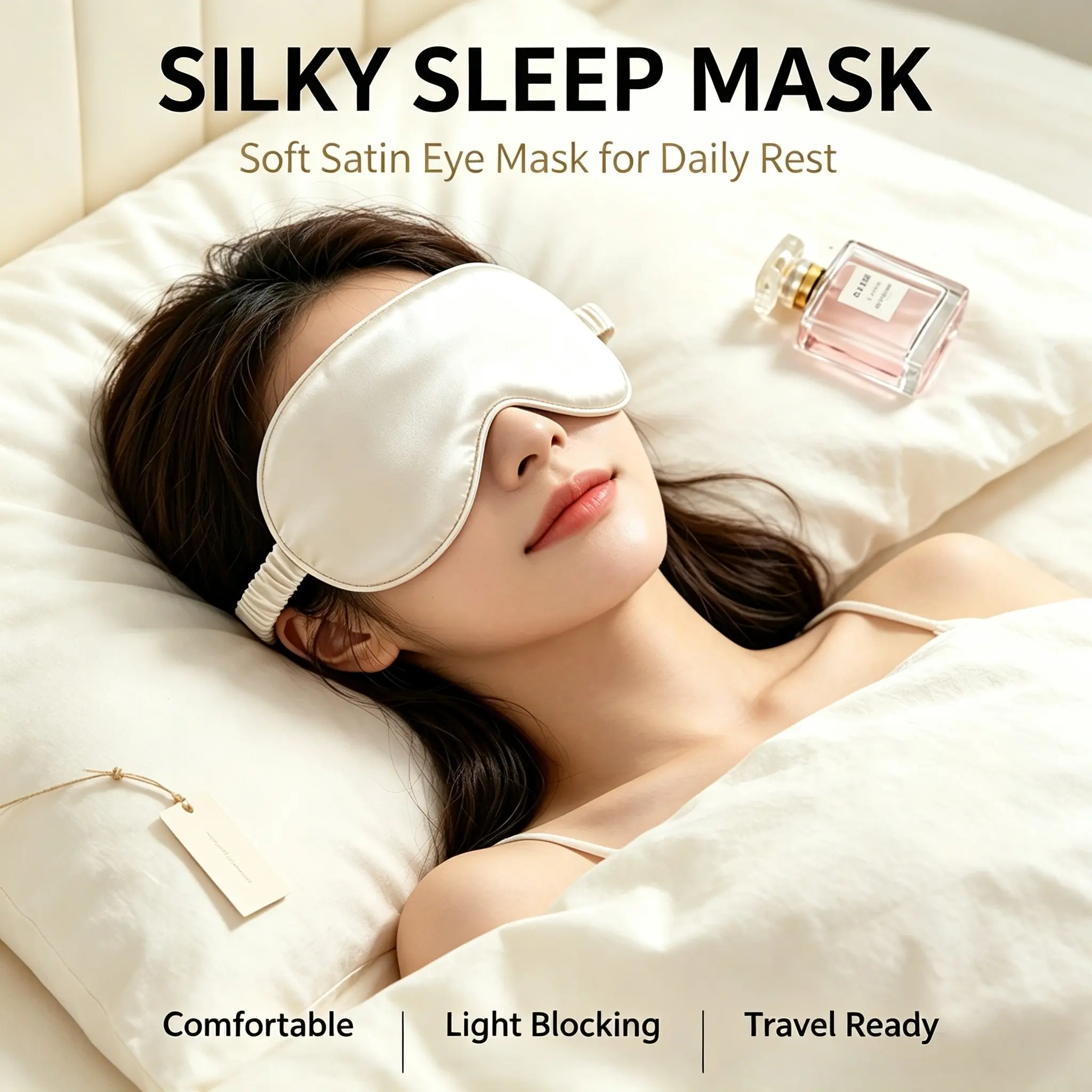 Soft Satin Sleep Mask, Silky Light Blocking Eye Cover, Comfortable Blindfold for Travel Nap, Skin-Friendly Eye Mask for Night Sleep
