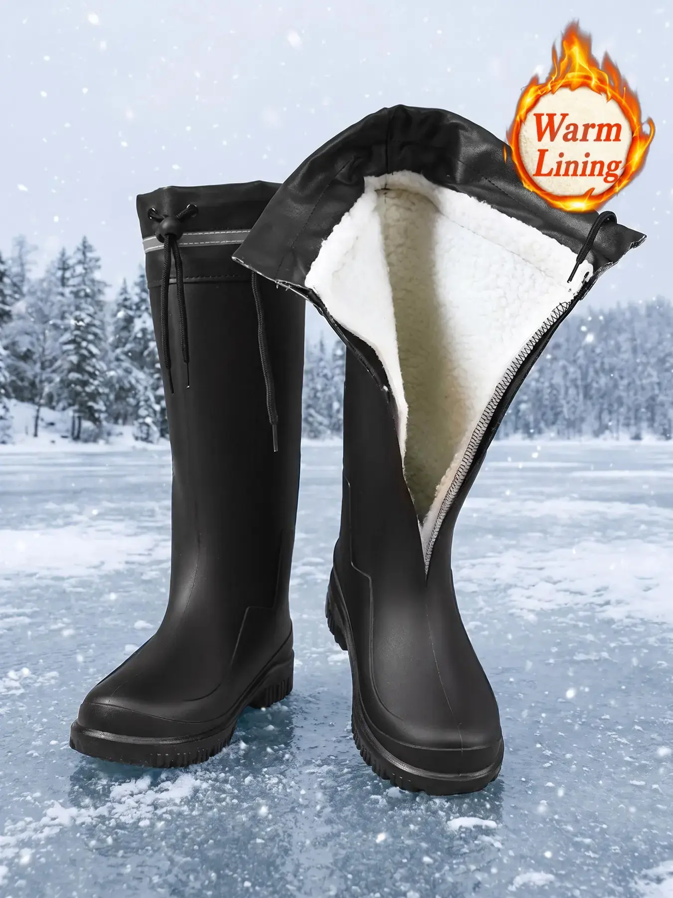 Plus‑Size Men Mid‑Calf Rain Boots, Warm Soft Lining, Wear‑Resistant Anti‑Slip Thick Sole, Practical Rain Shoes Water Shoes, Waterproof Outdoor Footwear, for Commute, Gardening, Fishing & Outdoor Work, Sizes 39‑47
