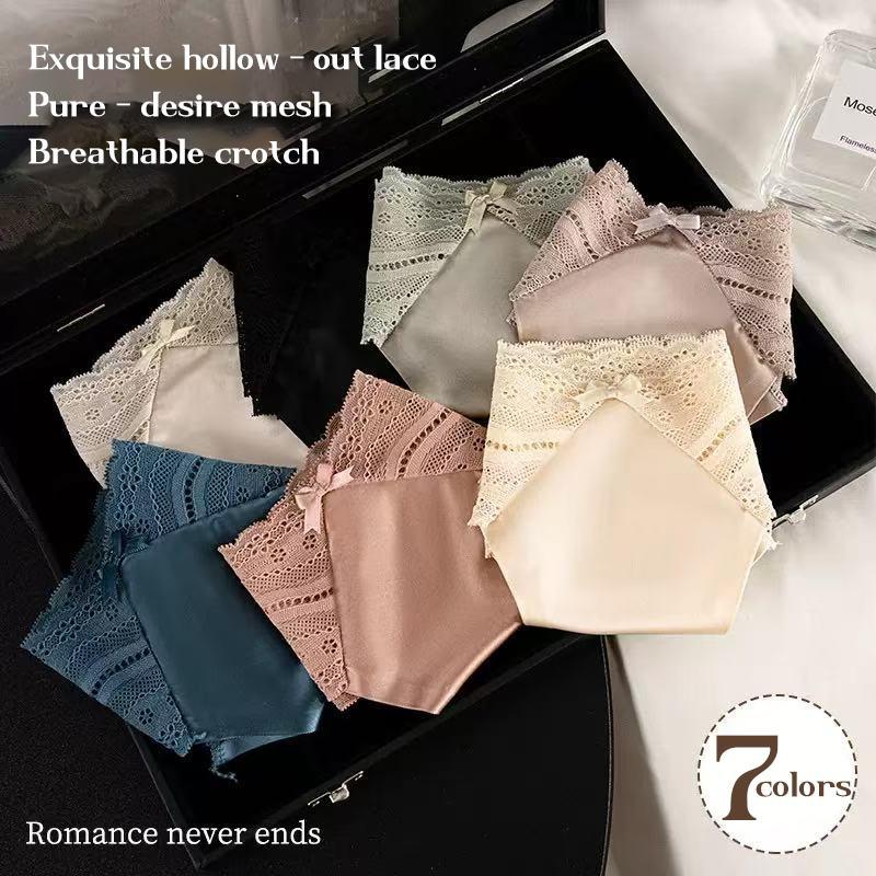 Ladies Lace Thong - 7 Pack Low Rise Thong - Lace Panties Pure Cotton Ladies Lingerie Sexy No Show Soft Invisible Seamless Bikini Panties