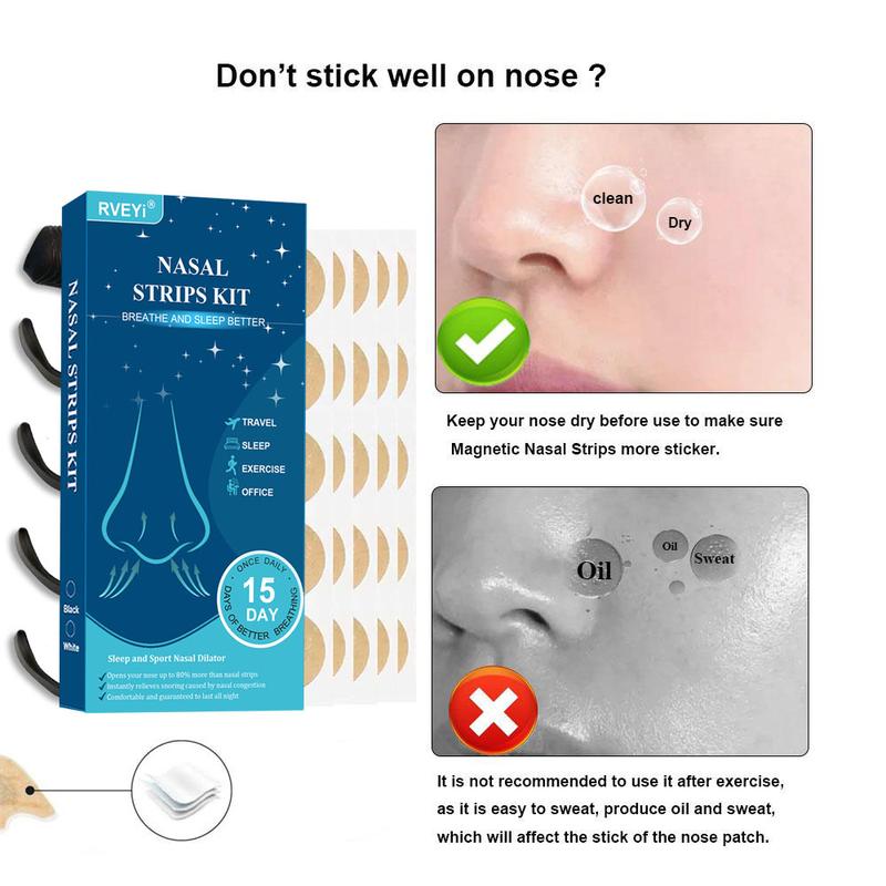 Anti-Snoring Magnetic Nose Patch Set, 1 Set Including 30 Pcs Nasal Patches, Nasal Dilator, 4 Pcs Mixed-Size Expanders and 1 Pc Applicator, Personal Care Product for Daily Use