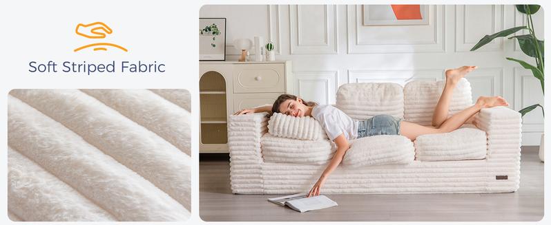 MAXYOYO 3-Seater Boneless Sofa Couch in a Box, Modern Faux Fur Sofa for Living Room, Soft High-Density Foam Couch with Pillows, Fluffy & Supportive Chair Lounge, No Assembly Required