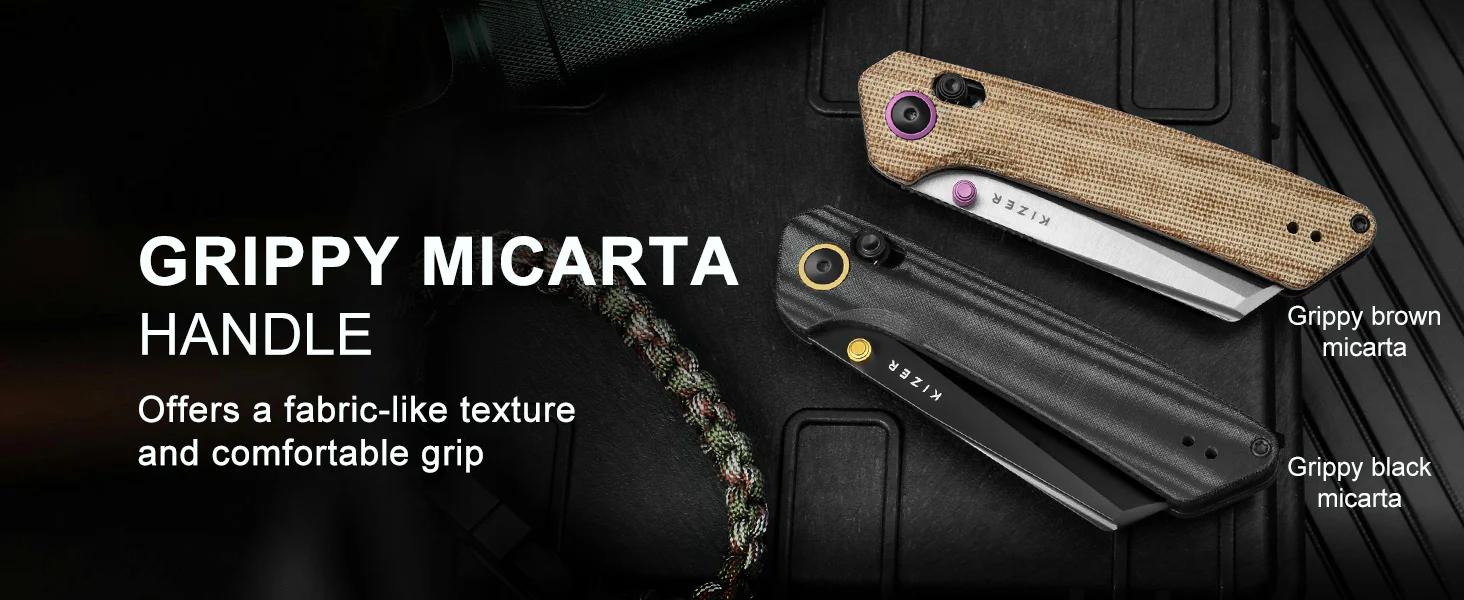 Kizer Madrac Nitro-V Blade V3693A1/ V3693A2, Portable Folding Camping Knife, Micarta Handle, EDC Multi-Function Tool Knife, Fruit Knife, Convenient Pocket Knife with Clutch Lock, Men's Gift, Christmas Gift