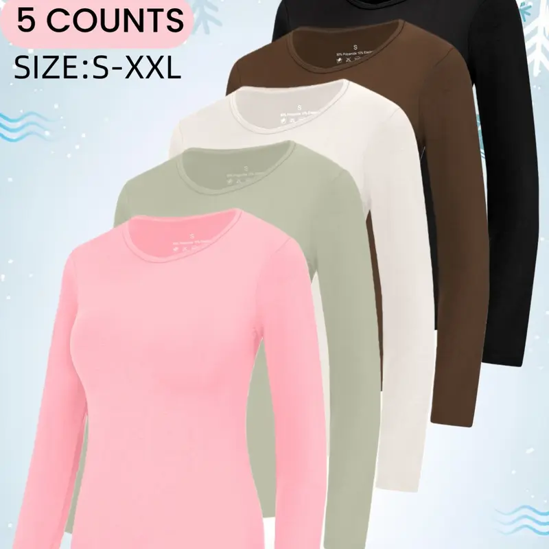 Women's Thermal T-Shirts Fleece Lined Athletic Tops Long Sleeve Compression Workout Baselayer for Cold Weather, Soft Breathable Round Neck Long Sleeve Thermal Warm Tops, Casual Fall & Winter Fitted Bottom Layering Shirts for Women,Daily Wear,Must-Have