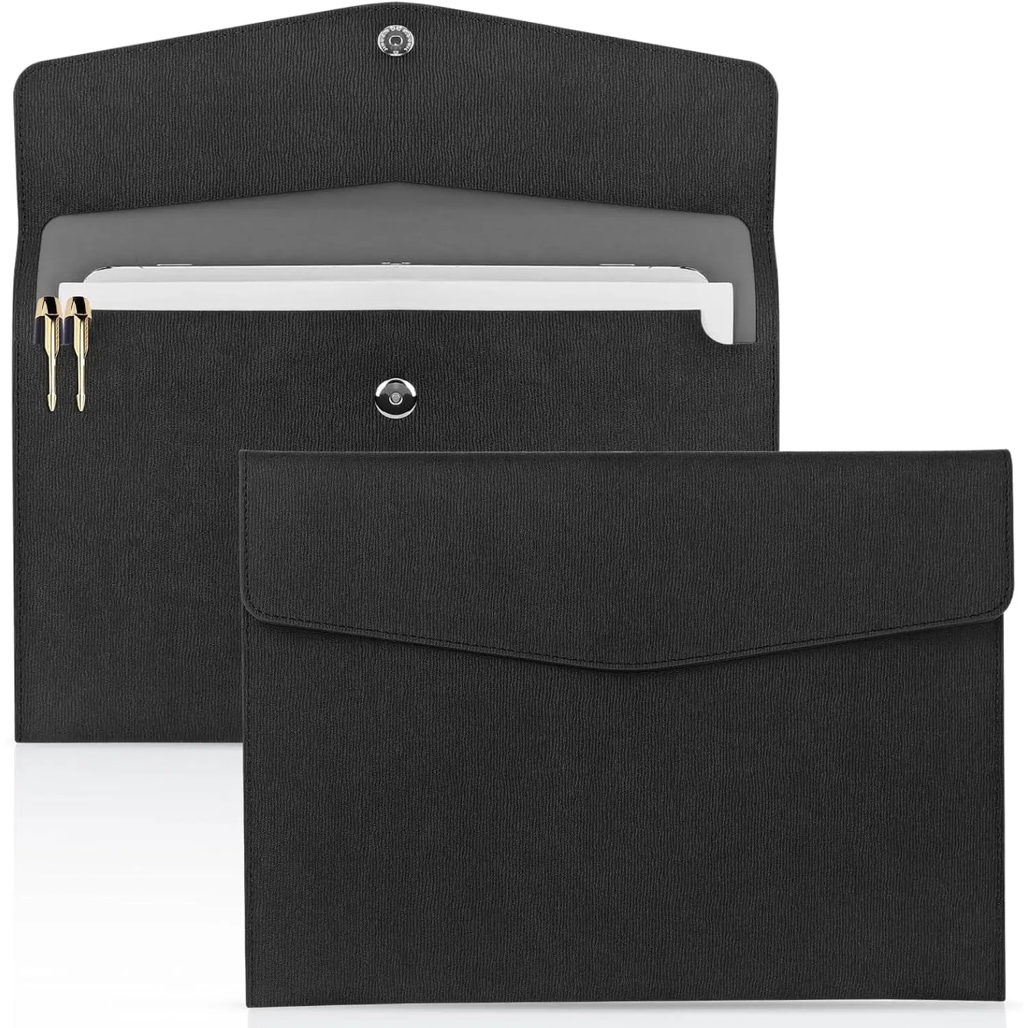 Document File Folder,  Thin PU Leather A4 Envelope Folder File Document Organizer Storage Case, Filing Envelope Folder with  Closure, Black