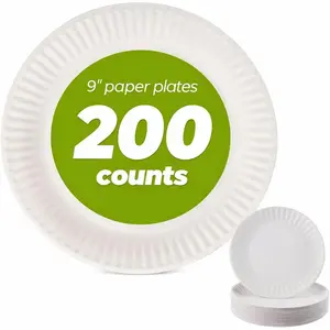Concession Essentials 9 Inch Paper Plate Uncoated Plates White, 200ct