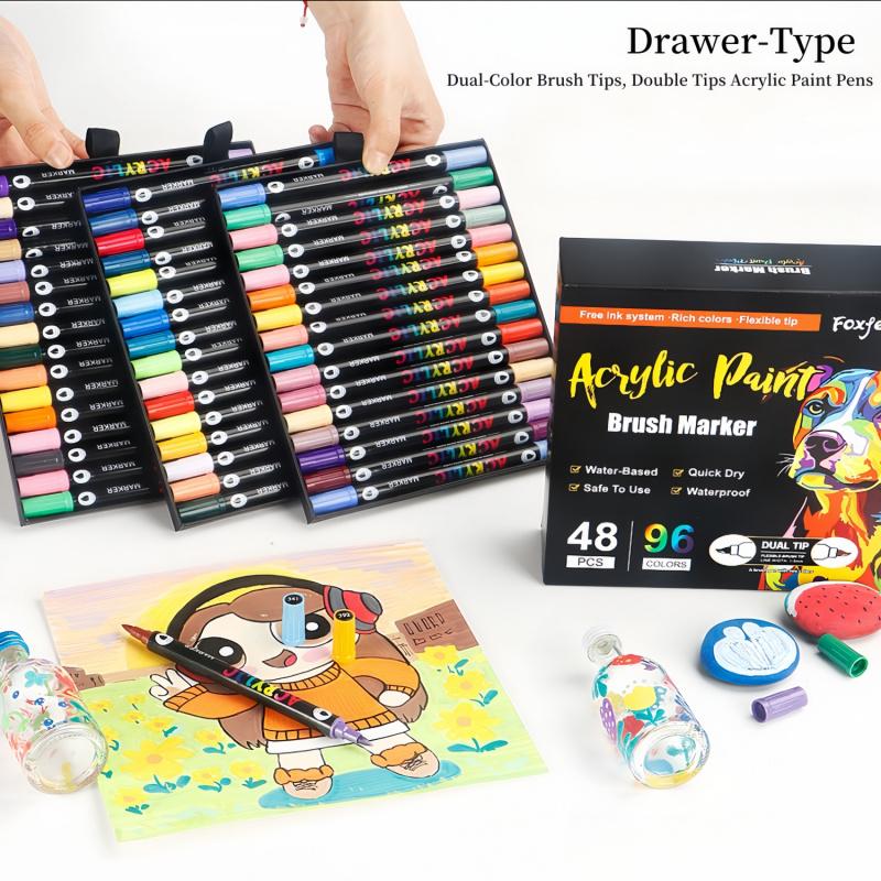 Acrylic Paint Marker Set, 96/120/168 Colors Dual-color Brush Tips Marker Pen, Drawing Pen for Rocks, Wood, Canvas, Plastic, Glass, Ceramic, Art Marker Set