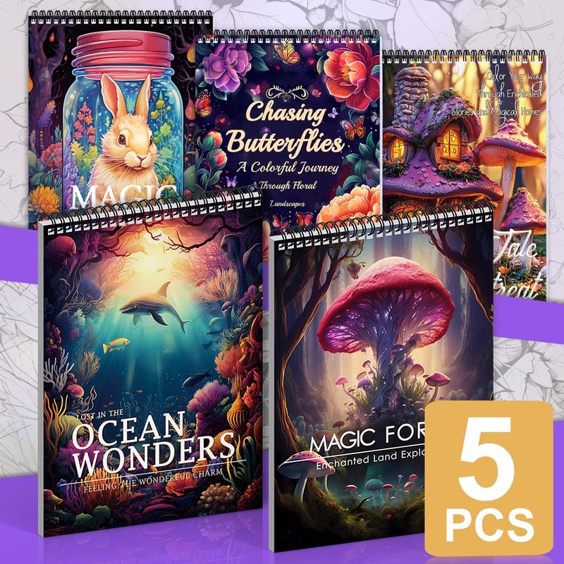 Adult Coloring Books, Stress Relief Book with Intricate Designs Featuring Ocean World, Butterfly, Forest, Jar and House Themes, Ideal for Relaxation, Creativity and Holiday Fun, High-Quality Spiral-Bound Pages Coloring Book #TOP PICKS