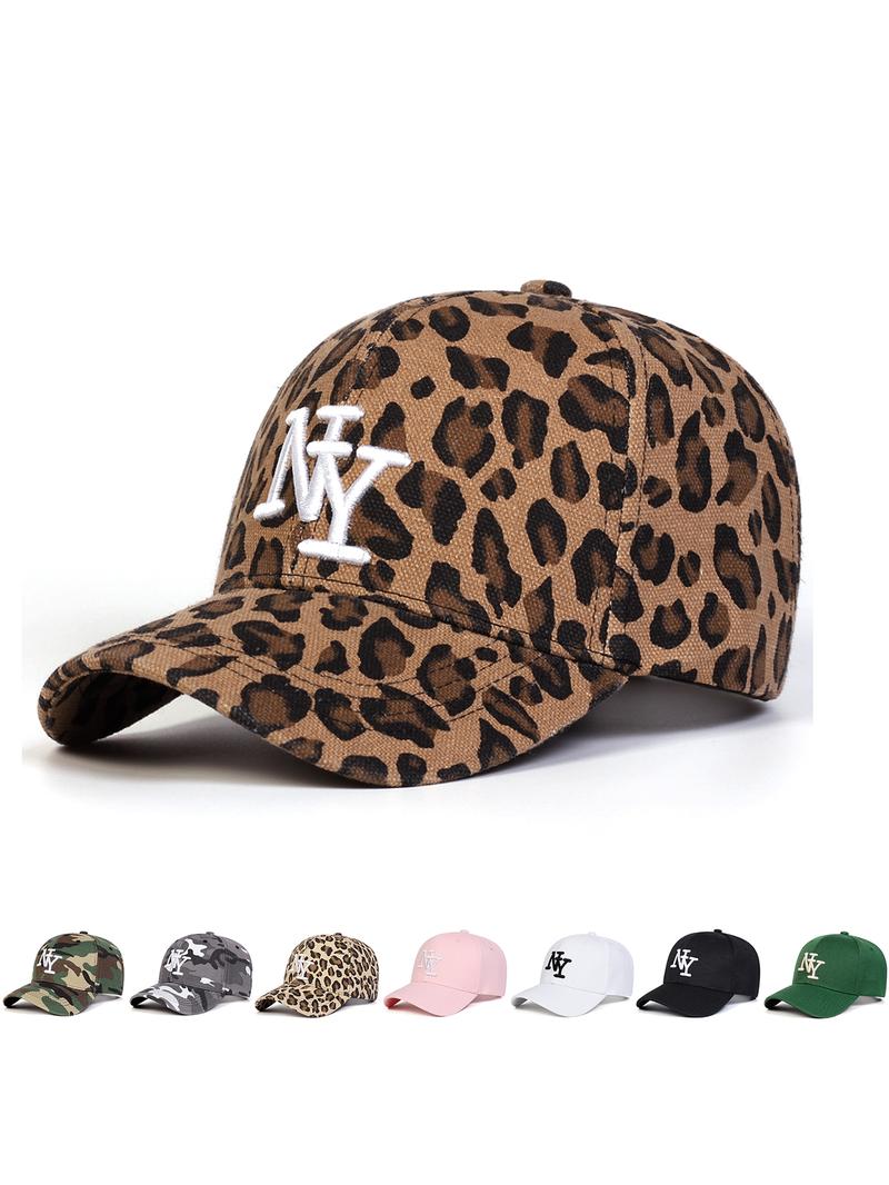 Women's Ny Leopard Print Hat, Adjustable Size Baseball Cap, Fashionable Design, Suitable for Sports & Casual Outings, All-Season Woven Fabric Cap, Adjustable Caps