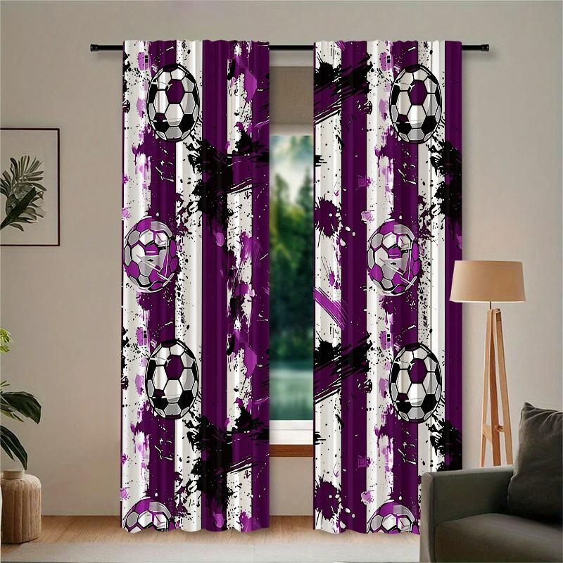2 pieces of football-themed cartoon patterned curtains, made of polyester with semi-transparent texture, machine washable, suitable for bedrooms, living rooms and home decoration.