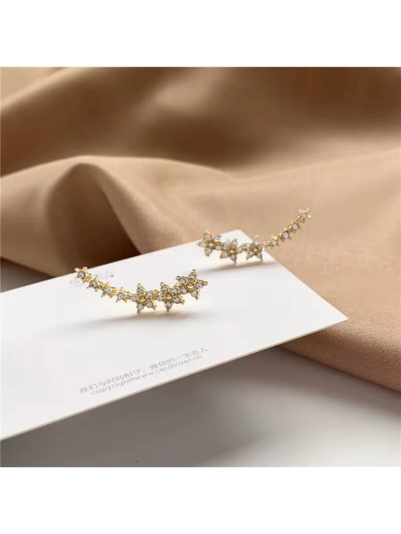 Diamond-studded stud earrings and ear cuffs, niche design, high-end cold style, temperament earrings, simple and versatile ear jewelry
