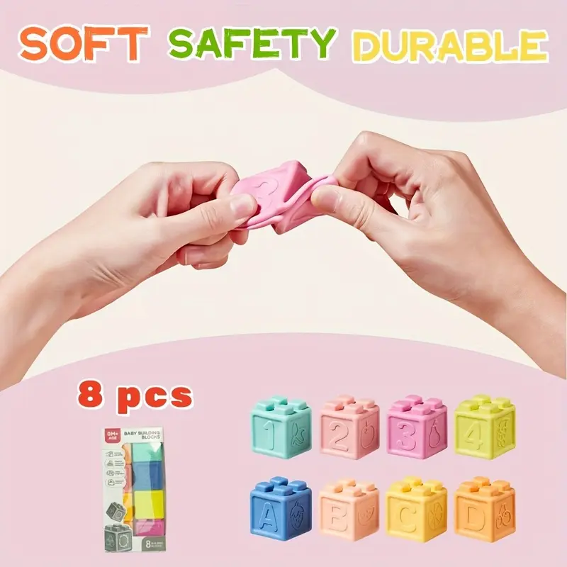 Soft Gel Stacking Game Blocks, Large Pieces, Safe Chewable & Boilable, Infant Grip Training Toy, Educational Creative Building Playset for Kids