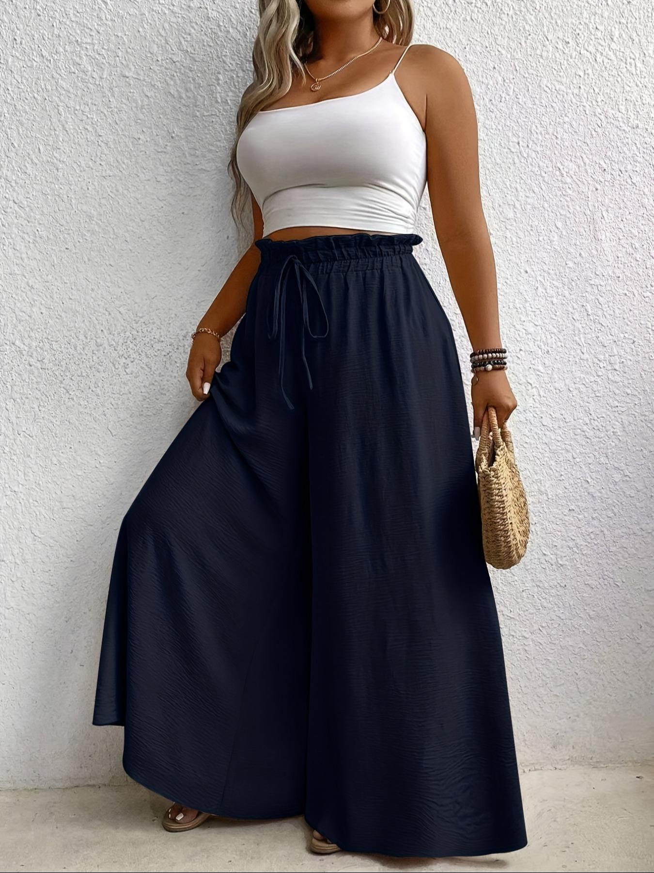 Elegant Plus Size Women's Wide Leg Pants, Loose Fit Commuter Style, Drapey Casual Trousers, Trendy Ladies Fashion Elegant Plus Size Women's Wide Leg Pants, Loose Fit Commuter Style, Drapey Casual Trousers, Trendy Ladies Fashion