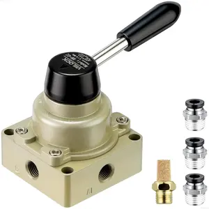 Rotary Lever Hand Valve HV-02 3 Position 4 Way 1/4" NPT Pneumatic Manual Control Air Flow Valve