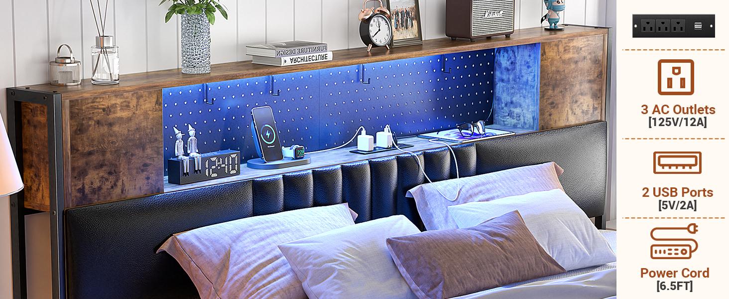 Unikito King Size Smart Bed Frame with LED Lights & Power Outlet, Luxury Leather Headboard, Storage Cabinet, Sturdy Metal Slat Support, Modern Platform Bed, Bedroom Furniture, Big Luxury Bed Unikito King Size Smart Bed Frame with LED Lights & Power Outlet, Luxury Leather Headboard, Storage Cabinet, Sturdy Metal Slat Support, Modern Platform Bed, Bedroom Furniture, Big Luxury Bed