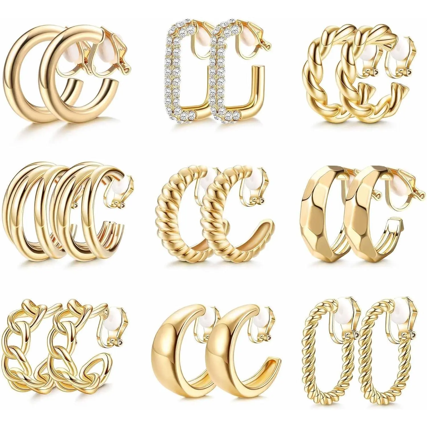 CASSIECA Chunky Clip Hoops Earrings Stacks 14K Gold-Plated Non-Pierced Tear Drop Earrings for Women, Daily Wear Fake Costume Jewelry  Sohochic