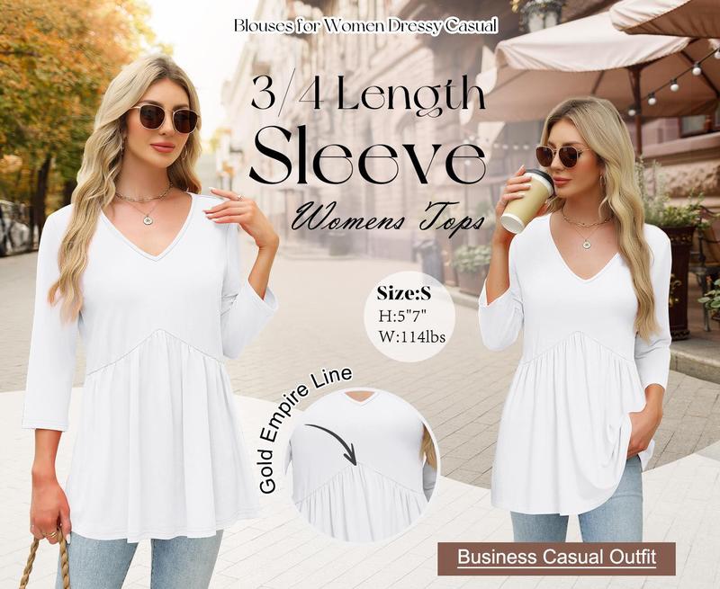 WIHOLL 3/4 Length Sleeve Womens Tops 2025 Blouses for Women Dressy Casual Fashion Clothing V Neck Babydoll Tops Fall Outfits