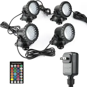 RGB Pond Light, Color Changing Fountain Lights Submersible Pond Lights, IP68 Waterproof Multi-Color Dimmable Used for Yard Spotlights Fish Pond Decoration (4 Lights)