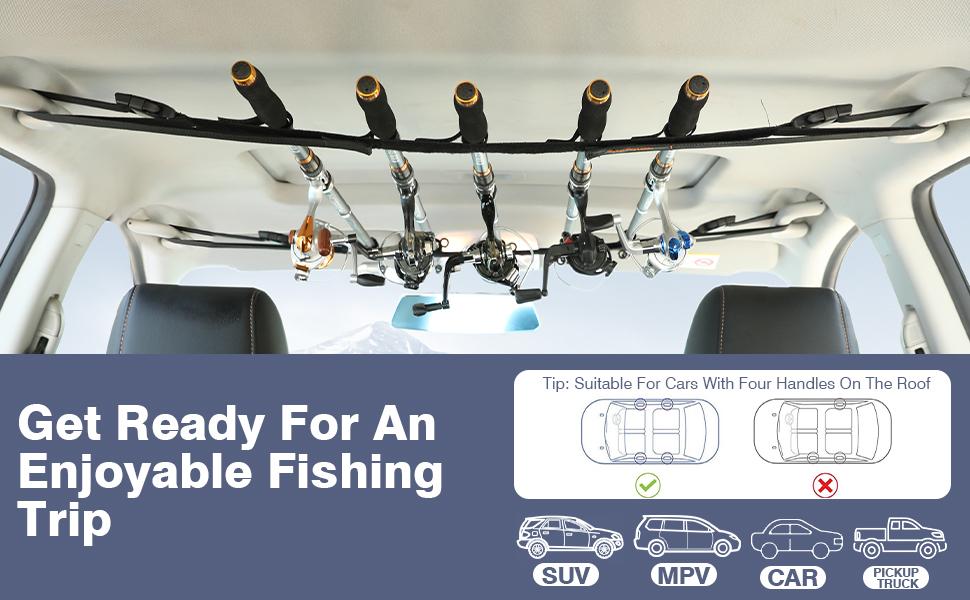 MOKO Vehicle Fishing Rod Holder, Car Fishing Pole Roof Rack Inside, 5 Rod Capacity, Heavy Duty Adjustable 30-54 Inch, Fishing Rod Carrier Fishing Pole Storage Straps for Truck Car SUV Wagons Van MOKO Vehicle Fishing Rod Holder, Car Fishing Pole Roof Rack Inside, 5 Rod Capacity, Heavy Duty Adjustable 30-54 Inch, Fishing Rod Carrier Fishing Pole Storage Straps for Truck Car SUV Wagons Van