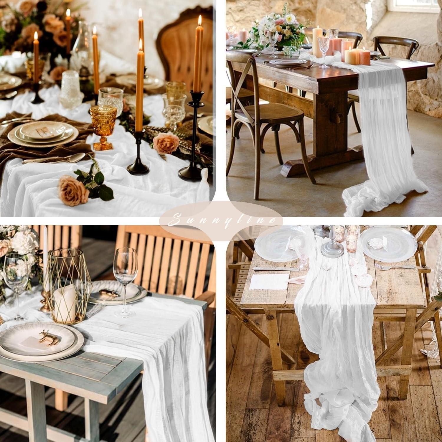 10 Pcs Sage White Table Runner Bohemian Country-Style Table Runner, Suitable for Weddings, Baby Baptism Parties and Holiday Decorations