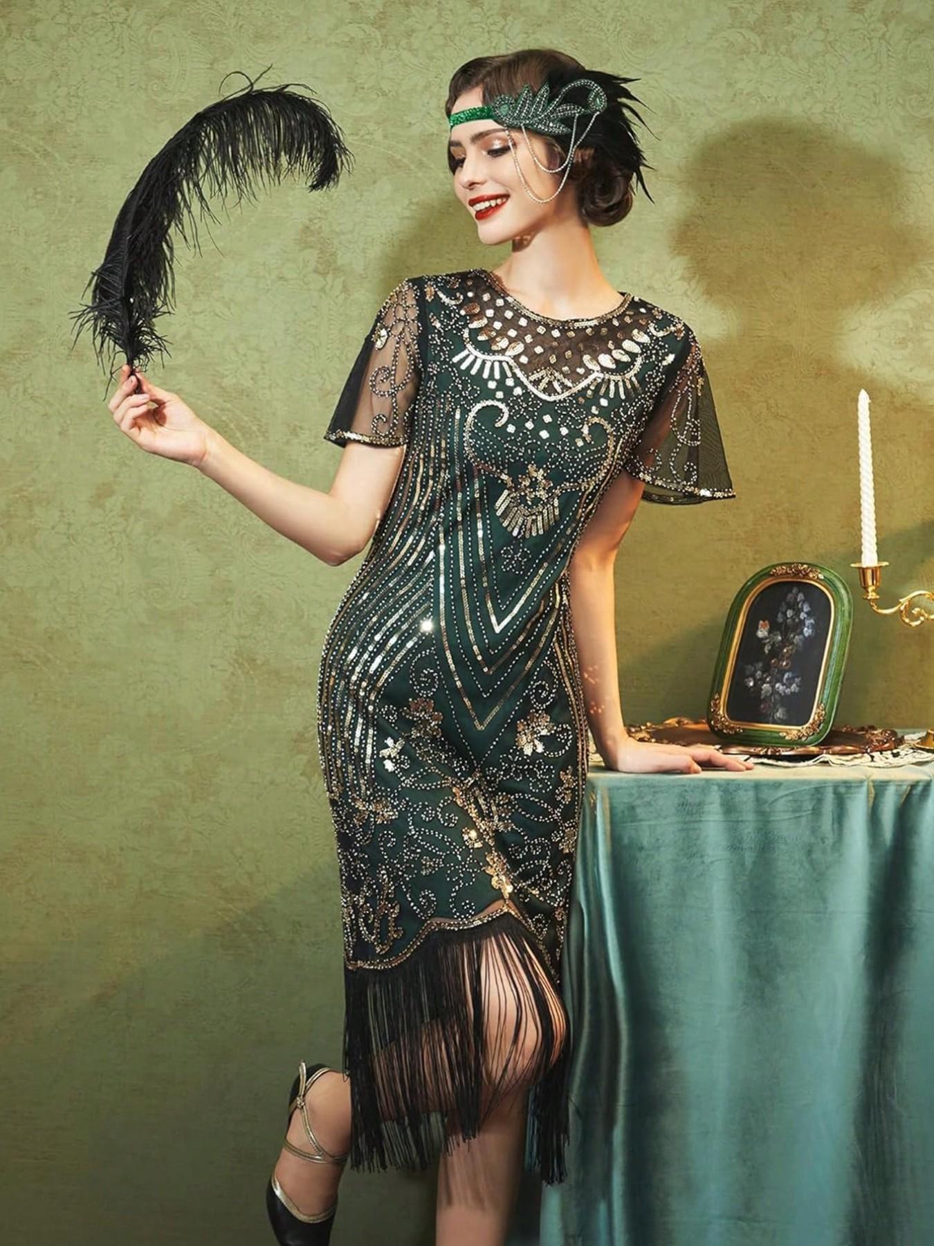 5PC/Set 1920s Flapper Set for Women,Roaring 20s Headband Headpiece Costume Accessories for Halloween Party Cosplay