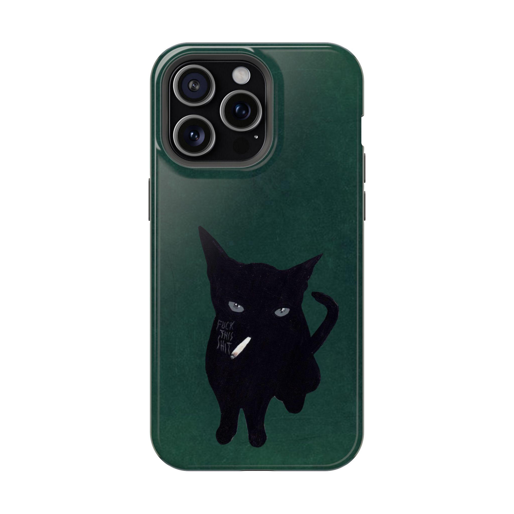 Vintage Black Cat Polycarbonate Smartphone Protector Shell - Slim, Lightweight, Flexible Liner, Shockproof, Durable, Full-Wrap Smoking Night Vibes Case for iPhone 13-17 Pro Max & Galaxy S21-S26 Ultra Handheld Devices