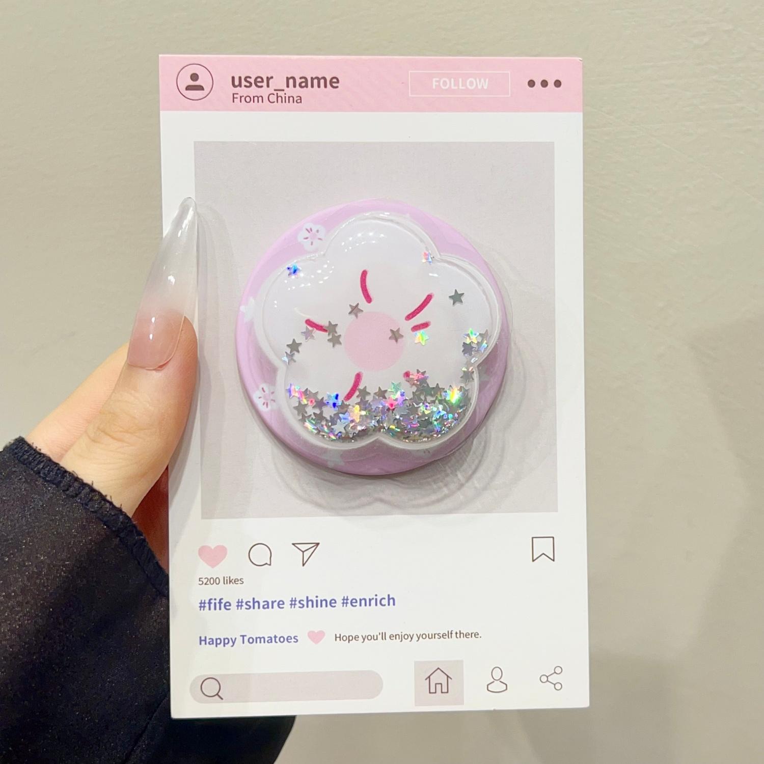 Magnetic Push-Pull Phone Stand, Sand Star Flash Style, High-End Shaking Magnetic Holder, Adjustable Stable Desktop Support, Flower Design, Magnetic Phone Grip