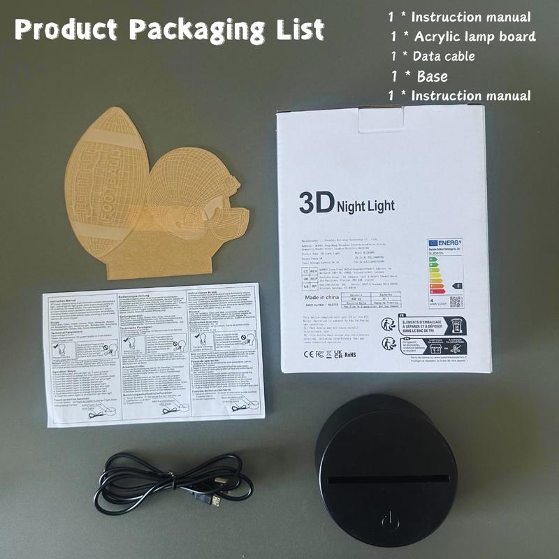 3D Football & Helmet Design Night Light, USB Powered Creative Desktop Lamp, Decorative Light for Home Bedroom Living Room