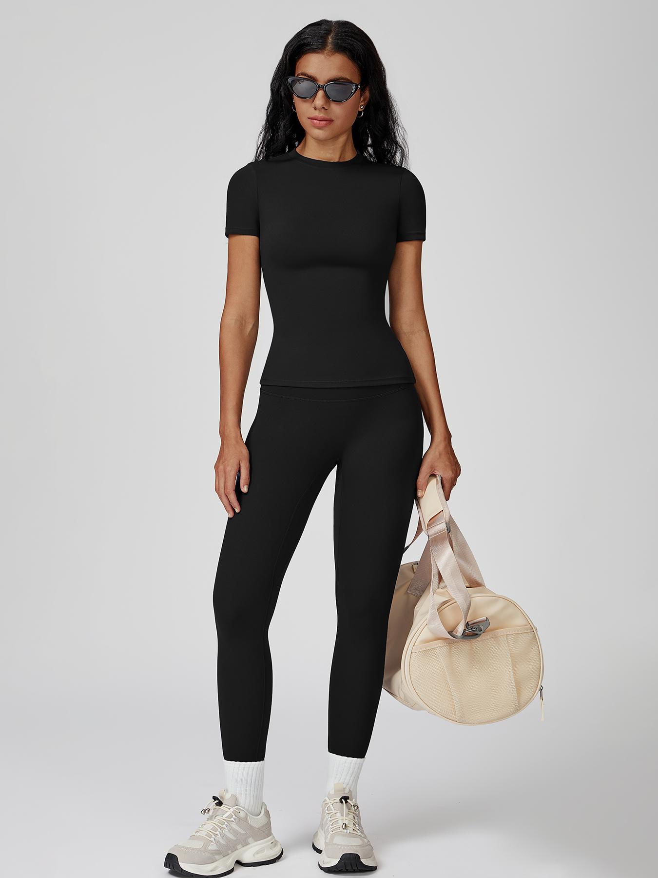 Women's Yoga Short Sleeve Tight-Fitting Outdoor Cycling Running Sportswear Set, Comfortable Stretchy Activewear for Women, Workout Running Clothes