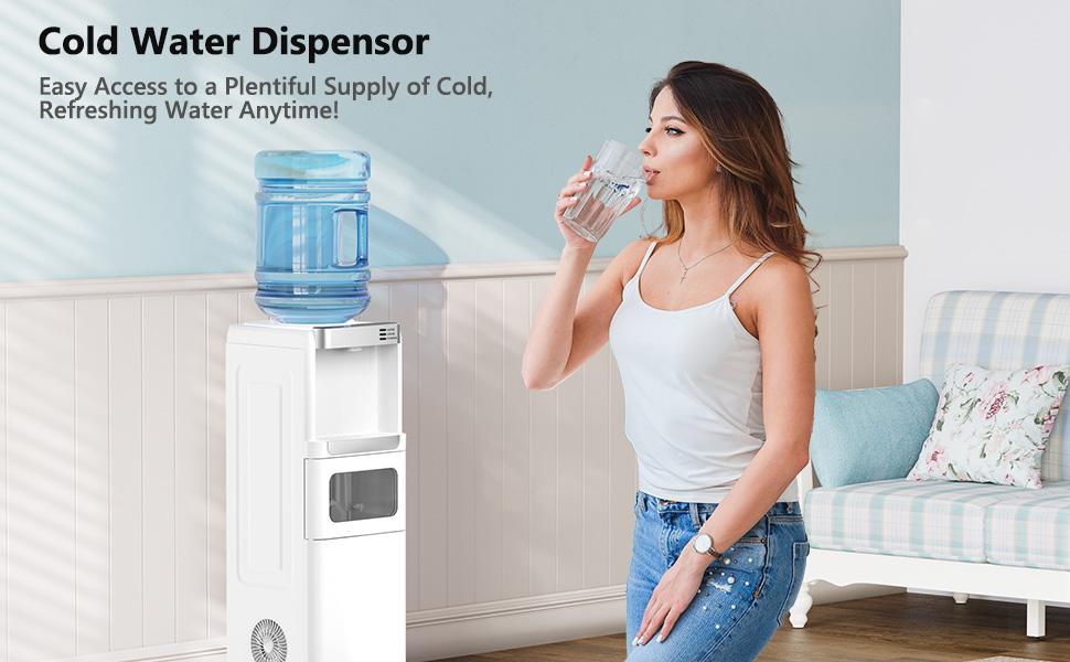 COWSAR Water Dispenser with Ice Maker Function, Top Loading Hot and Cold Water Cooler for 5 Gallon Bottle - Includes Child Safety Lock - Water Machine for Home, Office, Garage - White
