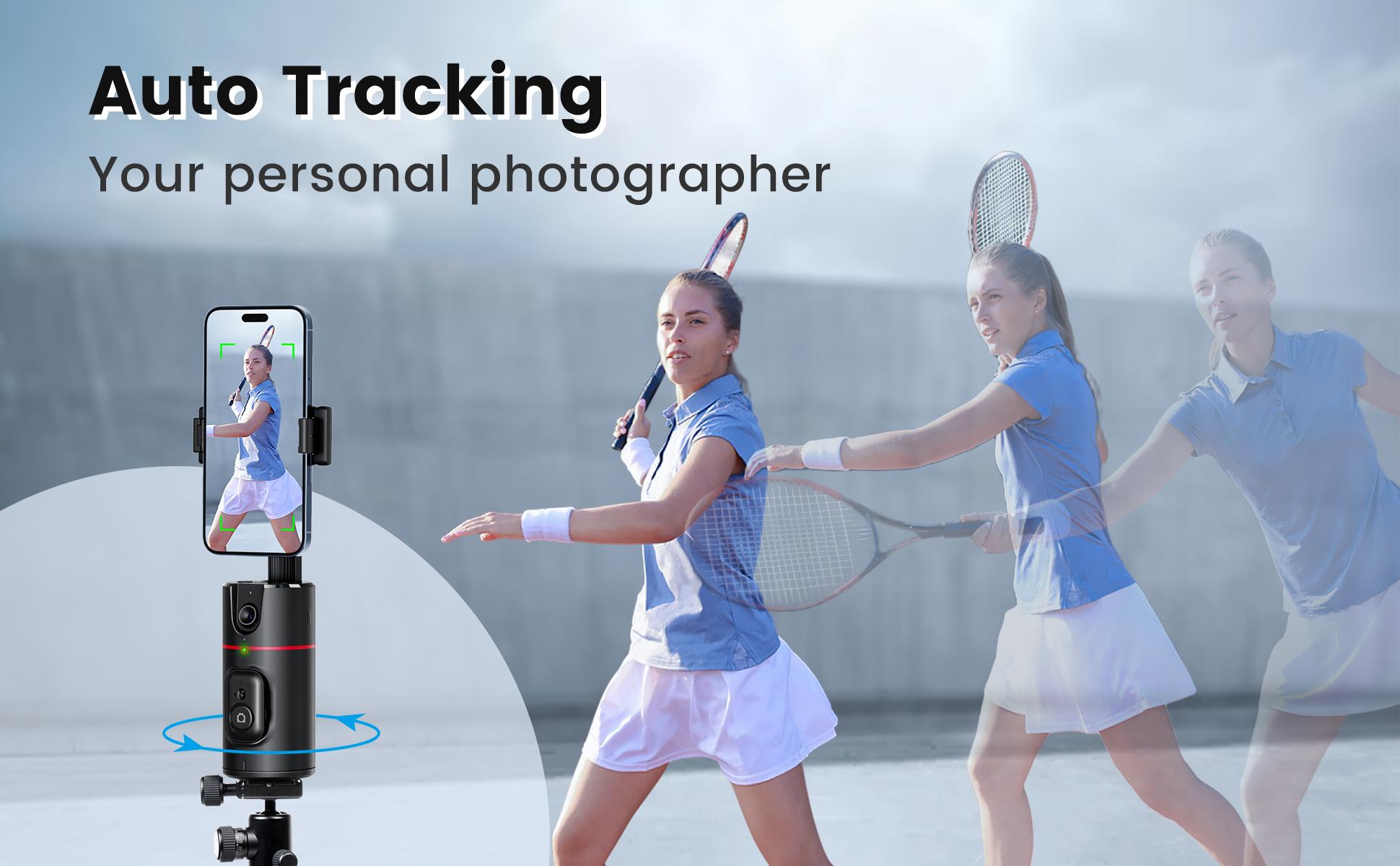 Auto Face Tracking Tripod, No App, Smart Shooting Phone Holder with Remote, 360° Rotation Body Phone Camera Mount Extendable Body Smart Tracking Tripod for Vlog/TIK Tok, Rechargeable Battery (Black)