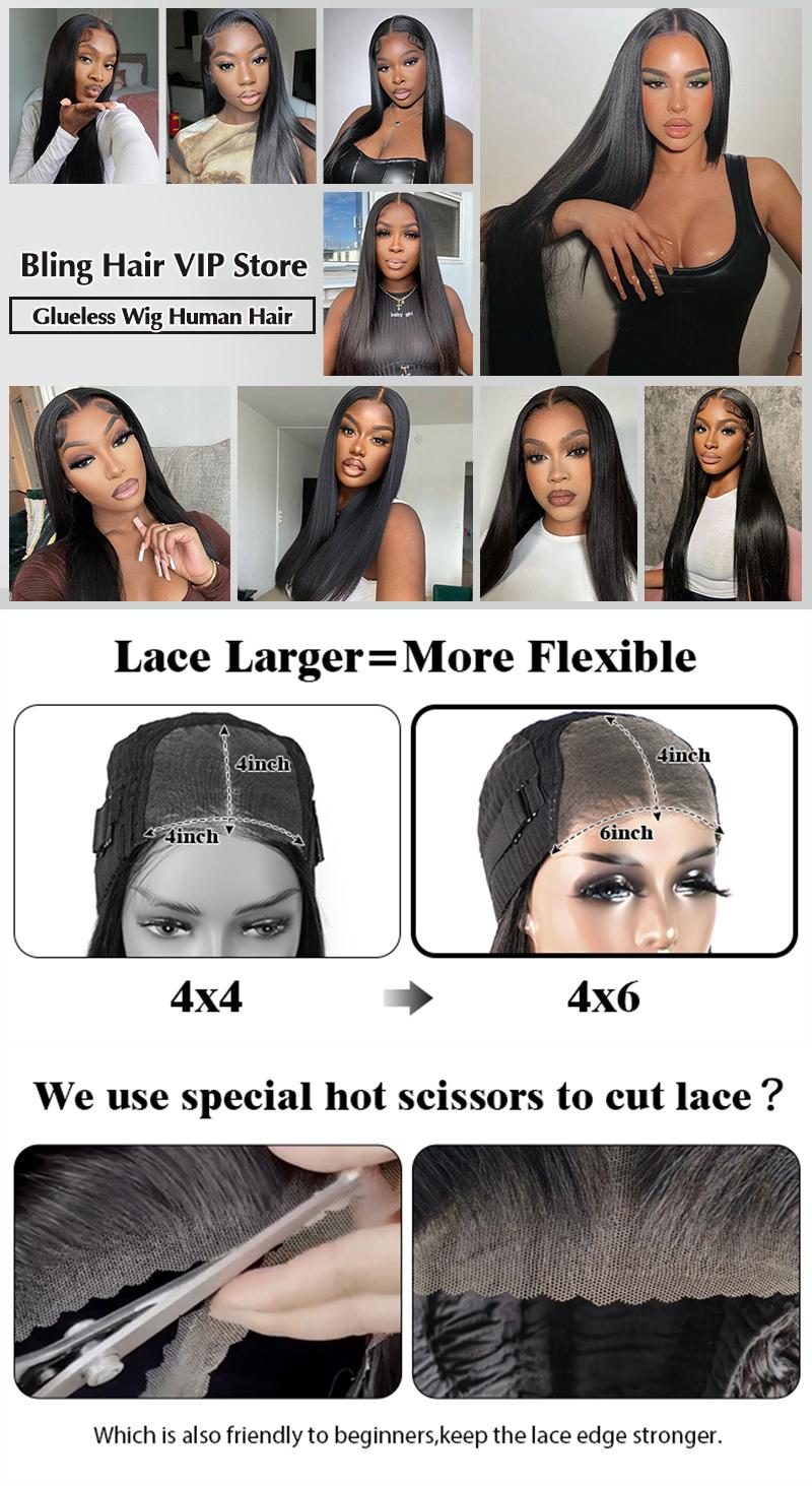 [28 In Only 95$] Bling Hair VIP 9x6 7x5 6x4 5x5 Glueless Wig Real Human Hair Bone Straight Ready To Wear Lace Closure Wig Transparent Pre Cut Lace Wig 180 Density Easy Go No Glue