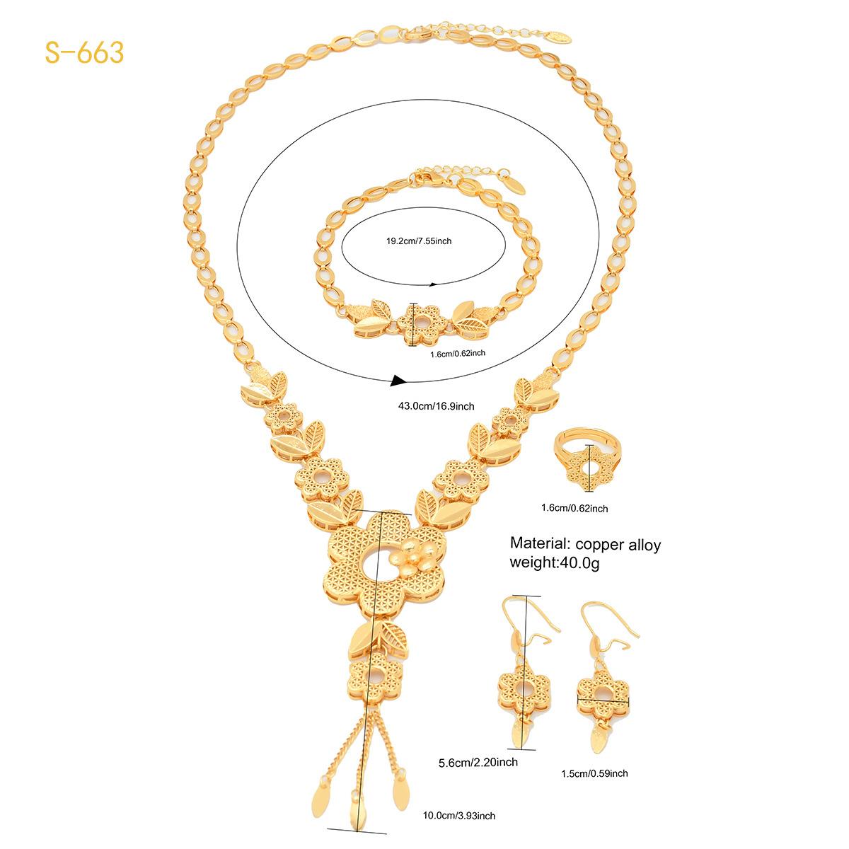 Bride's Gold Plated Jewelry Set Necklace Bracelet Earrings Ring Chic and Unique Stylish Ladies Elegant Gifts for Your Mom