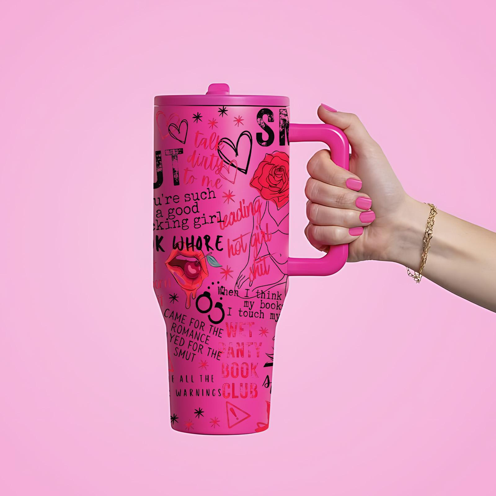 1 Pc 40oz Insulated Mug With Handle And Straw Lid, Double Wall Vacuum Cup, Leak Proof Large Capacity Thermal Mug, Keeps Hot 12 Hours Cold 24 Hours, Smut Book Club Dark Rose Heart Print, Gift For Women Men, Valentine Holiday Car Cup, Tumbler
