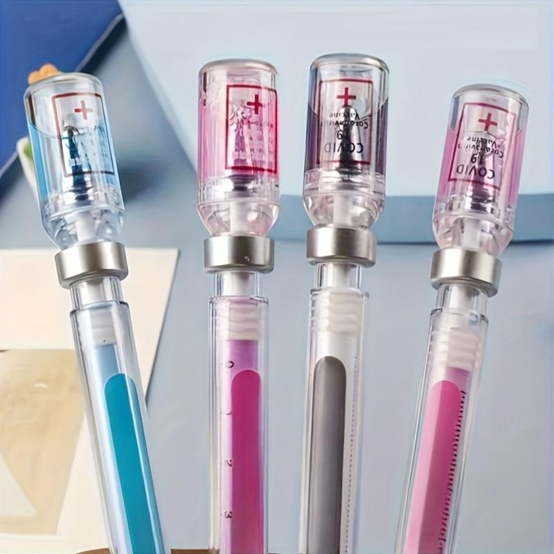 3pcs, syringe-shaped gender-neutral pen, novel decompression signature ball pen, medical vaccine-themed writing tool suitable for nurses, doctors, and students