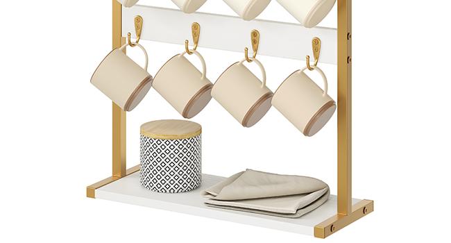 YATINEY Coffee Mug Holder for Counter, 2 Tier Mug Tree Rack, with 8 Hook and 2 Open Shelves, Vintage Mug Holder Stand for Home Kitchen, White and Gold #SpringSale #BigSpringSale