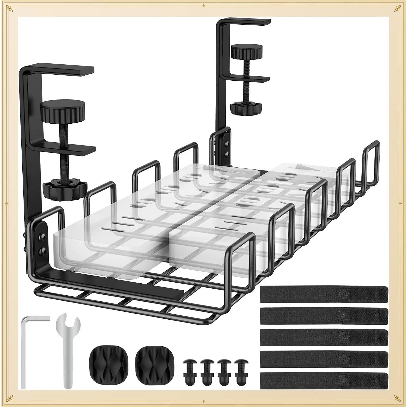 Under Desk No Drill Steel Cable Management Tray, 15.7x6.3" Clamp Mount Wire Organizer for Cords and WiresGift