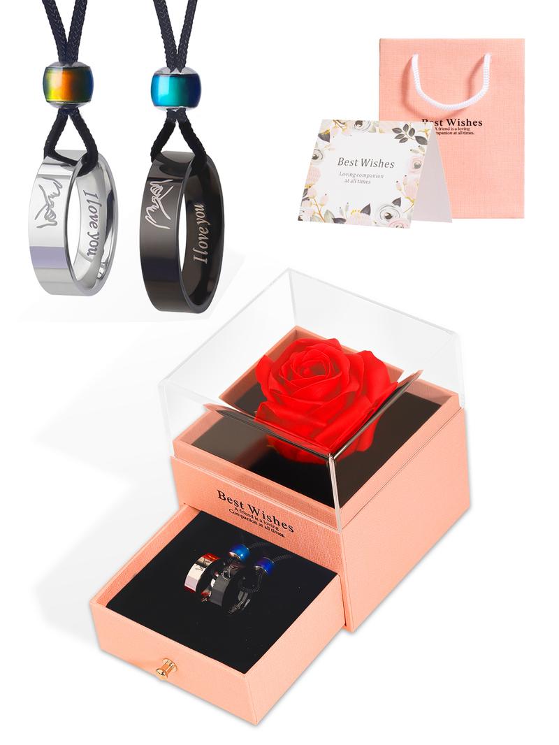 I Love You Design Couple's Ring Pendant Couple Necklace, Letters Pattern Necklace, Fashion Necklace for Daily Wear, Trendy All-match & Exquisite Jewelry for Birthday Gift, Name Engraved Pendant