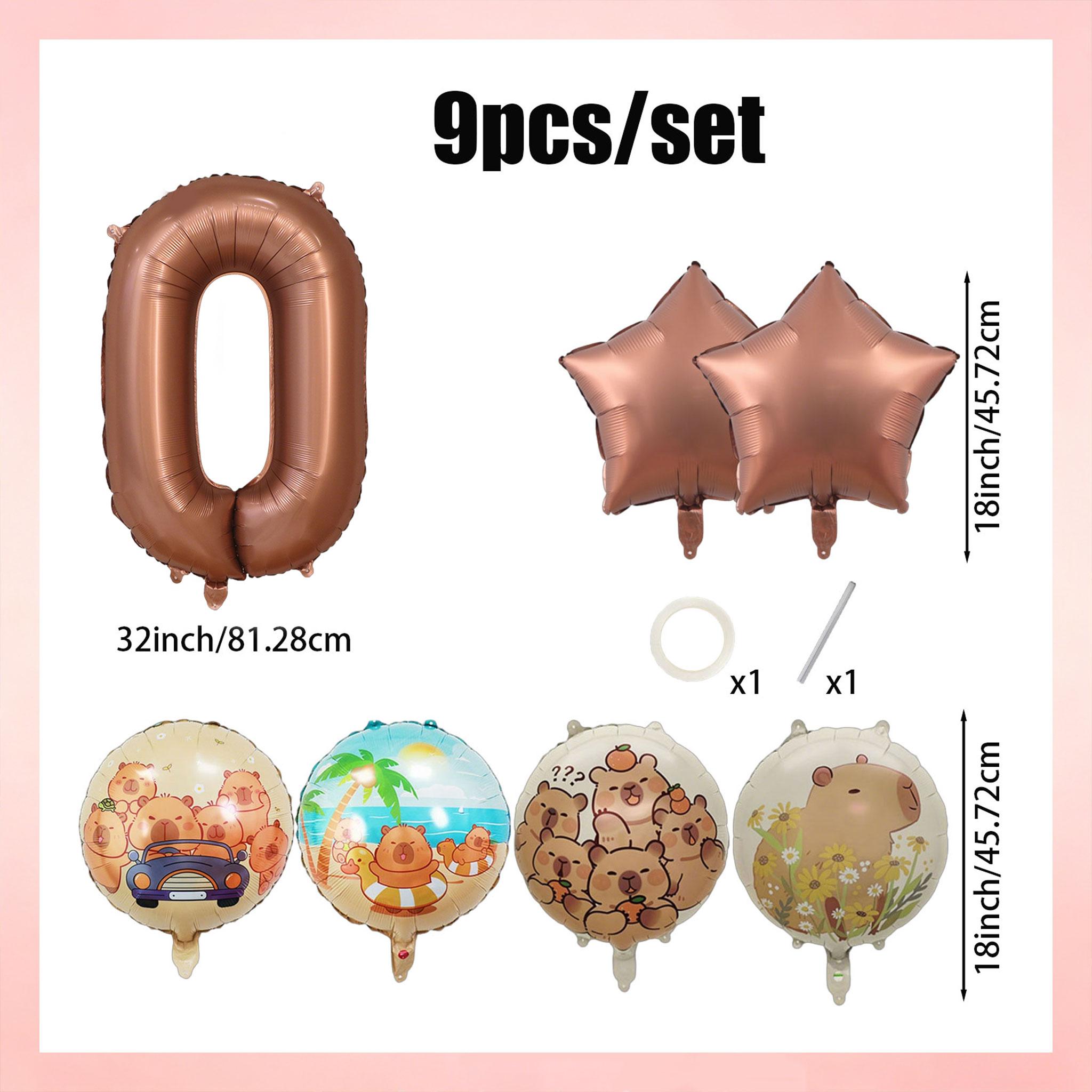 9-Piece Capybara Birthday Balloon Set, 32-Inch Chocolate Number, Shiny Star Aluminum Balloons, Party Decor, Kids Photo Props, Home Wall Decoration, Birthday Party Decorations